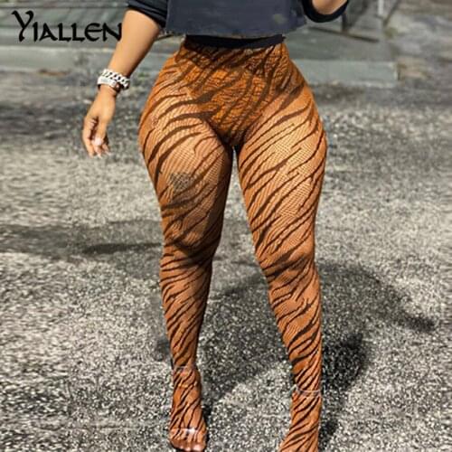 Yiallen Mesh See Through Print Women Foot Pants Stretchy Sporty Body-Shaping Sportswear Pantyhose Activewear Leggings Hot