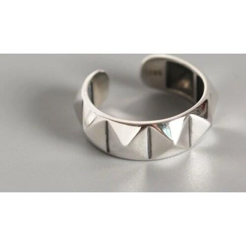 Punk 6.8mm Authentic S925 Sterling Silver FINE Jewelry Pyramid Band ring adjust TLJ666