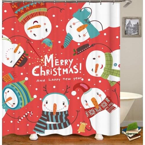 Polyester Fabric Bathroom Shower Curtain with Hooks Christmas