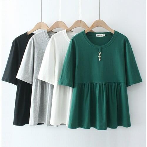 Plus Size 2021 Summer Women Tees New Loose Cotton Short Sleeve Pendant Decoration Sweet T-Shirt T74-816