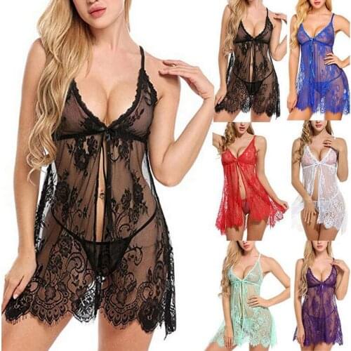 Womens Sexy Big Suspender Pajama Suit Sexy Lingerie Sling Skirt Underwear Sexy Lingerie Robe Ladies Nightgown Sleepwear Dress