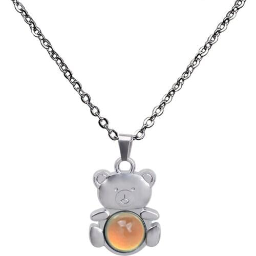 Color Change Mood Necklace Bear-shaped Pendant Women Wedding Jewelry
