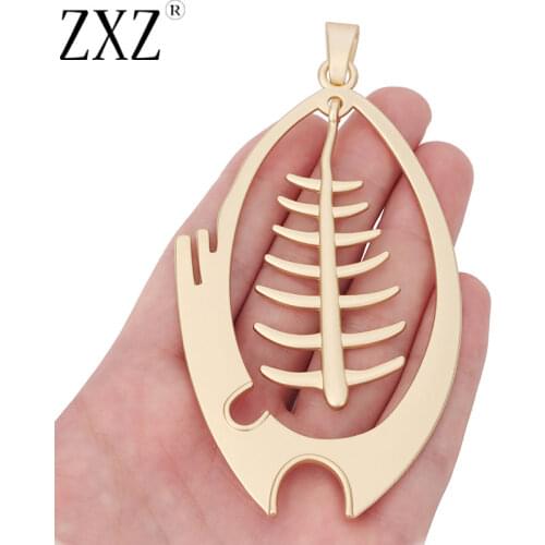 ZXZ 1 Piece Matte Gold Huge Fish Bone Charms Pendants for Necklace Jewelry Making Accessories 116x59mm