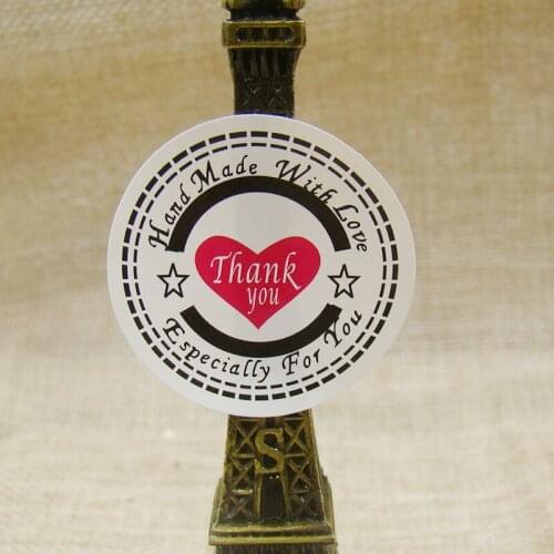 1000PCS Cute heart "Thank You" Gift Decor Stickers,Bakery Cookie Packaging Bag Paper handmade with love Seal Labels