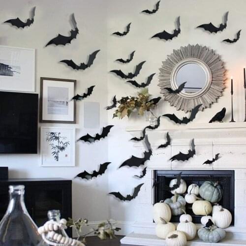 12/28Pcs Black 3D Bat Wall Stickers Home Decor Party Kids Room Living Room Wall Decals DIY Halloween Decoration Sticker