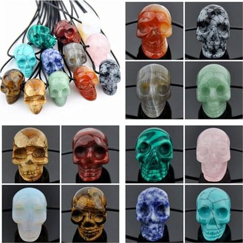 Wholesale Lots 12pcs Natural Stone Carved Skull Pendants Necklaces skull head charms Gift MN533