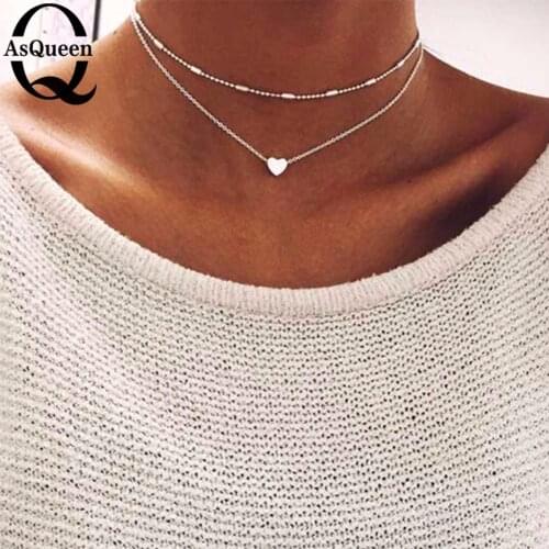 New Lovely Style 2 layers Love Heart Adjustable Necklace Multilayer Chain Choker Necklace For Gift 2 Pcs/Set