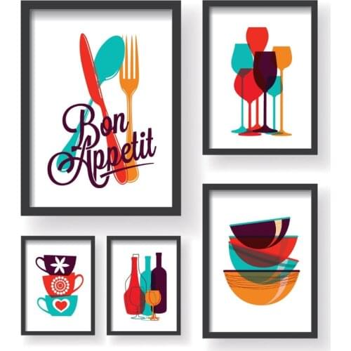 HLO 2021 5 Pieces Kitchen Decorative Wall Set Colorful Digital Printing Colorful Love Wooden Decor Safe Shopping Trendy Elegant