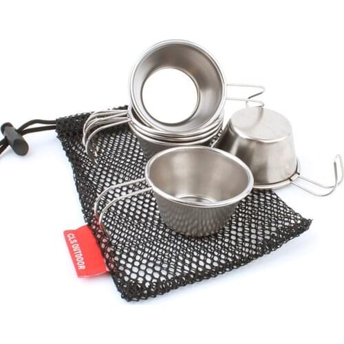 6Pcs Stainless Steel Bowls Mini Liquor Cup Portable Cookware Wine Glass Coffee Cup With Handle for Outdoor Camping Hiking