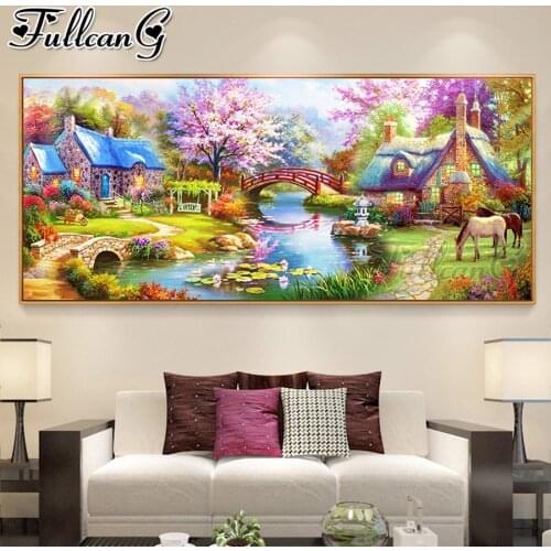 FULLCANG Cherry blossom park scenery large diamond painting 5d diy full square round drill mosaic embroidery sale decor FC2793