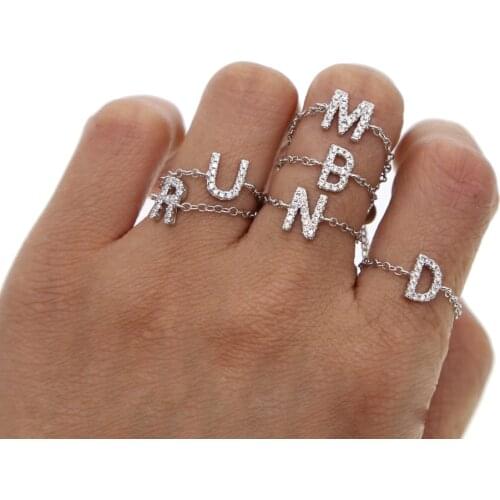 Alphebet charm cute micro pave cz letters top quality link chain meanning latest design gold minimal chain ring
