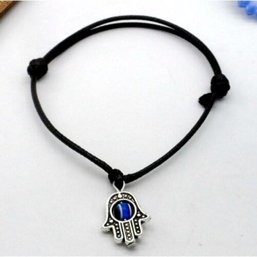 Free Shipping 100pcs Hamsa Hand String Eye Lucky Black wax Cord Adjustable Bracelet