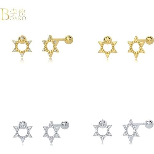 BOAKO 925 Sterling Silver Earring For Women Pendiente Plata Mini CZ Star Stud Earing Luxury Jewelry Girl Piercing Earings Gifts