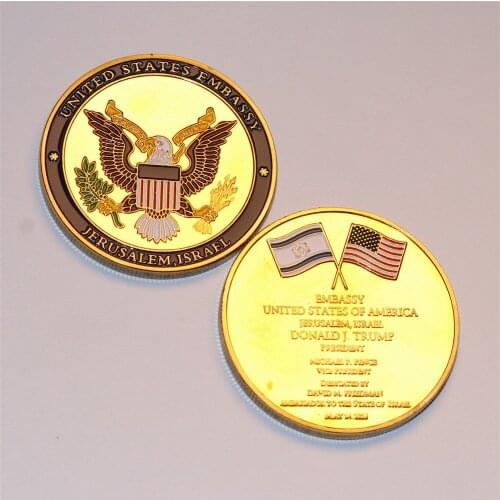 Jerusalem United States Embassy Trump Challenge Gold Coin May 14 2018 US Israel US chsalon Collectibles