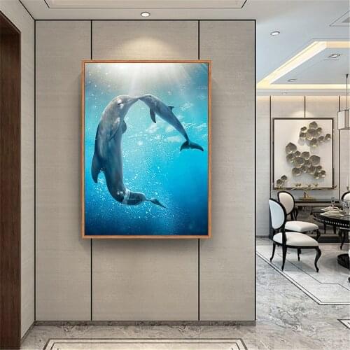 Kids Room Decoration Dolphin Poster Sea OceanSunset Dolphin Painting Canvas Print Wall Art Picture for Bedroom Decor