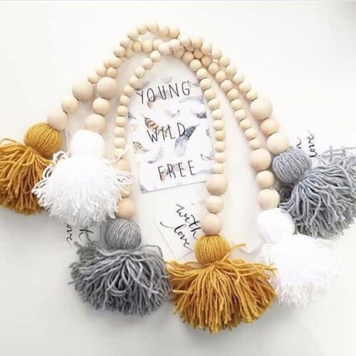 Nordic Style Wooden Beads Tassel Hanging Ornament Nursery Kids Room DIY Decor Decoration Crafts Wind Chimes &Hanging Decorations