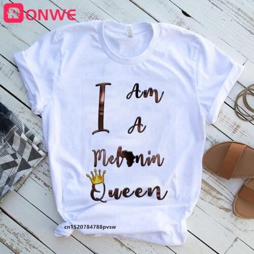 FIXSYS I‘m A Melanin Queen Letters Female T-shirt New Summer Girl Africa Map Hair Crown Top Fashion Casual Tees Tumblr Tshirt