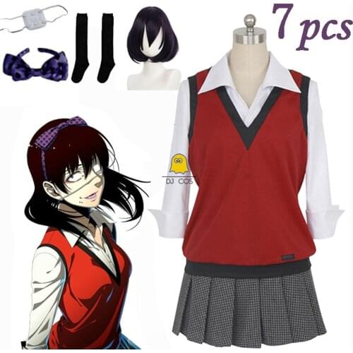 Anime Kakegurui Midari Ikishima Cosplay Costume Wig Eye Patch Shirt Vest Skirt Halloween Christmas Party Uniform Girl Suit