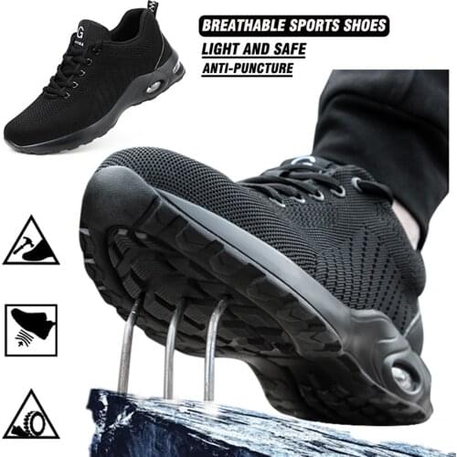 Safety Shoes For Men Women Air Cushion Steel Toe Shoes Work Trainers Sneakers Lightweight Unisex Breathable Work Sneakers