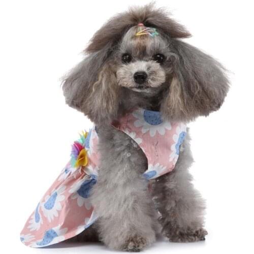 Summer Puppy Dress Flower Printing Two-legged Polyester Cotton Adorable Round Neck Pet Dresses Zomerjurk voor strandhonden