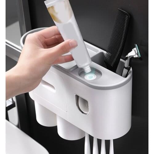 Magnetic Adsorption Toothbrush Holder Automatic Toothpaste Dispenser Holder Toothbrush Wall Mount Rack Tool Set