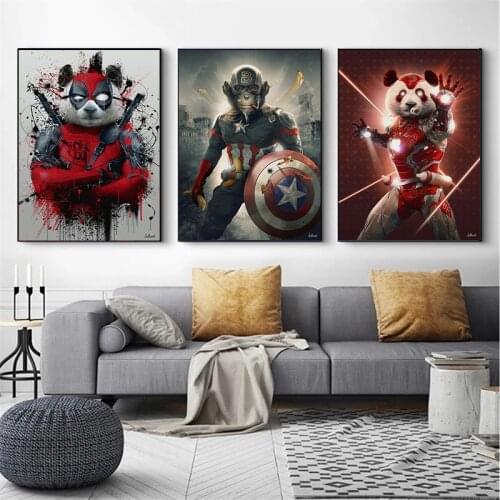 Marvel Movie Canvas Painting Animals SuperHeros Iron Man Captain America Deadpool Posters and Prints Wall Art Picture Home Decor