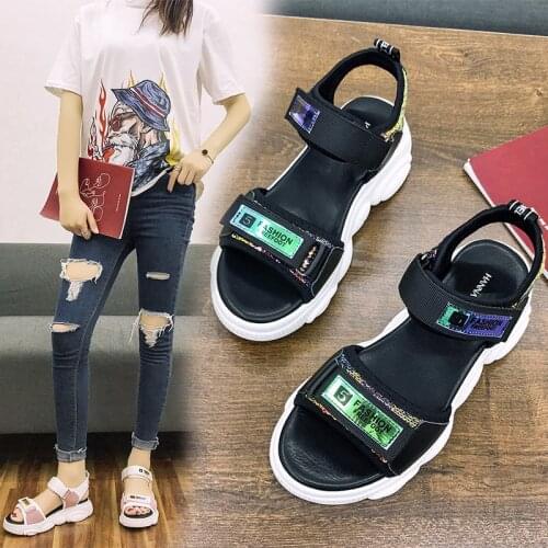 Bear bottom sandals female 2020 summer thick bottom fashion Velcro muffin beach shoes college style womens shoes Z670