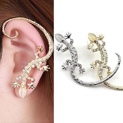 Fashion Fashion Rhinestone earrings ear Cuff, Luxury elegant rose exaggerated gecko lizard stud earrings New Hot