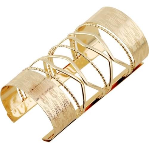 Fashion Gold-Color Hollow-Out Bracelets Statement Jewelry Metal Big Cuff Bracelets Bangles Women Accessories