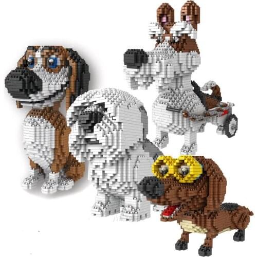 Cartoon Dog Mini Block Beagle Hound Schnauzer Dachshund Sheep Dog DIY Building Brick Toy For Kids Box Gift