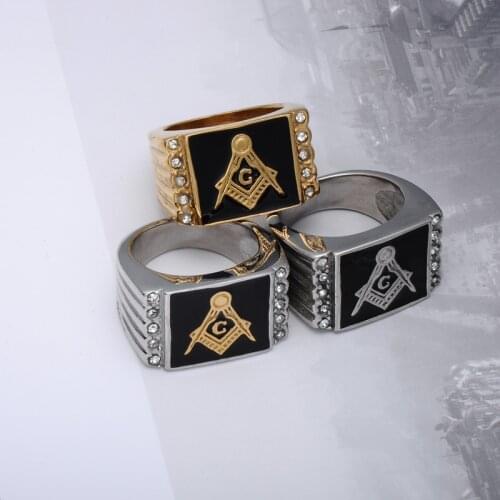 Set auger titanium steel ring fashion titanium steel casting Masonic Ring totem gold ring
