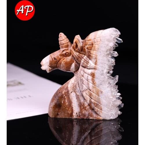 Natural Clear Quartz cluster Unicorn Carved Crystal Horse Head Shape Gemstones Geomantic Ornaments Stone For Home Decoration