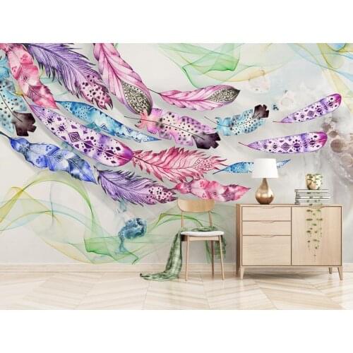 2021 latest Nordic original modern fashion generous beautiful color feather art line TV background wall room decoration bidding