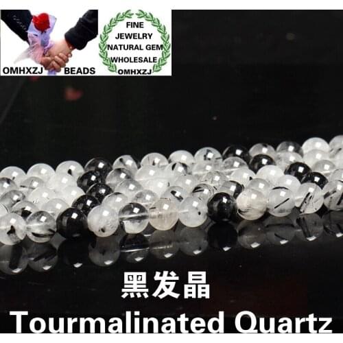 OMHXZJ Wholesale ZB137 468 10 12mm DIY Bracelet Necklace Jewelry Accessories Natural Stone Fine Tourmalinated Quartz Round Beads