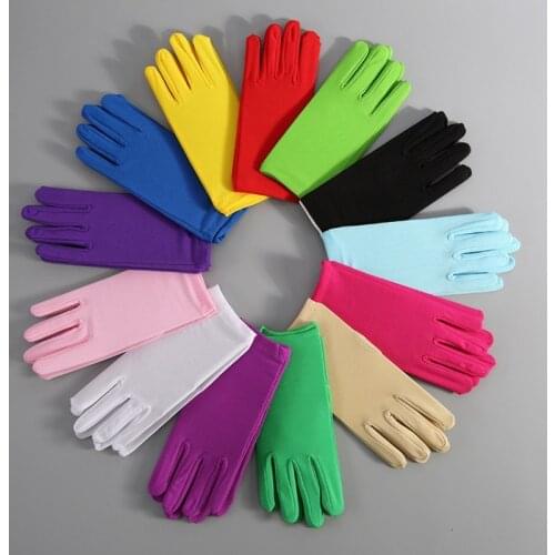 Sexy Short Spandex White Bridal Gloves Black Red Waist Length Women Dance Party Wedding Gloves Full Finger Guantes Boda ST211