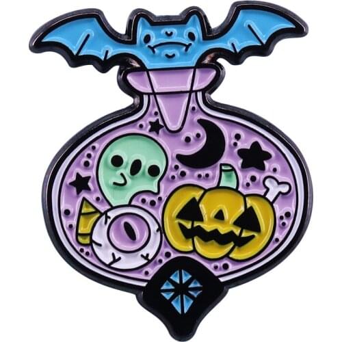 Midnight Magic Potion Bottle Halloween Brooch Pins Enamel Metal Badges Lapel Pin Brooches Jackets Fashion Jewelry Accessories