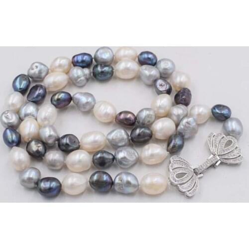 Freshwater pearl black white gray baroque 9-13m 28" wholesale beads nature gift discount