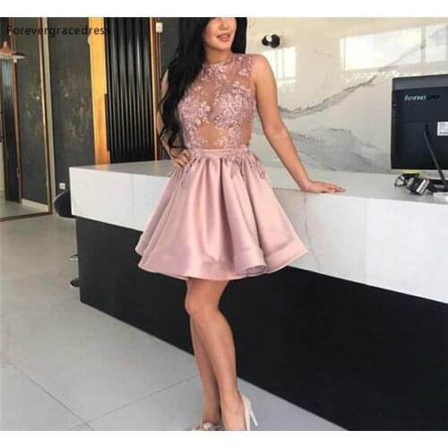 Sexy Sheer Illusion A Line Prom Dress Dusty Pink Mini Short Holiday Club Wear Homecoming Party Dress Plus Size Custom Make