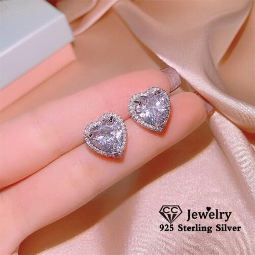 CC Heart Design Stud Earrings For Women Fine Jewelry Cubic Zircon Party Wedding Accessories S925 Silver Earring Set CCE749