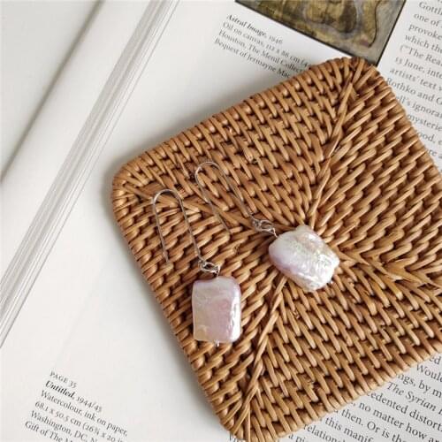 925 Sterling Silver Baroque Pearl Drop Earrings Elegant Purple Irregular Pearl Charm Earrigns For Women Sterling Silver Jewelry