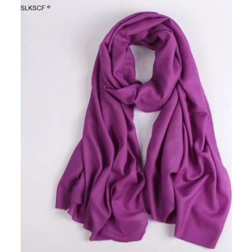 [SLKSCF] 185X70CM New Fashion Candies Colors Wool Scarf and Shawl Solid Pure Wool Scarves Warm Hijabs Cape Smooth Wool Pashmina