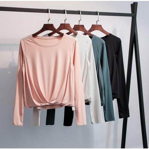 Loose Buttery-soft Nylon Fitness Athletic Yoga Sports Shirts Women Naked-feel Fabric Anti-sweat Gym Workout Long Sleeved Tops