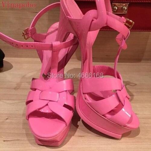 Vinapobo Quality Patent Leather Stiletto High Heel Gladiator Sandals Women Sexy Footwear Lady Shoes Platform Party Wedding Shoes