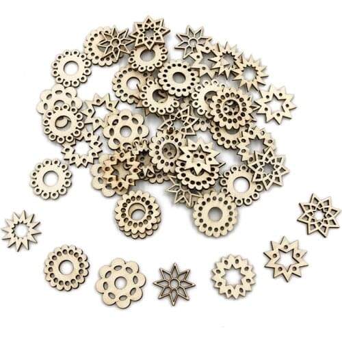 20PCS Hollow Flower Wood Cutouts Ornaments Cutout Wood Slices Crafts for DIY Crafting Ornament Decoration