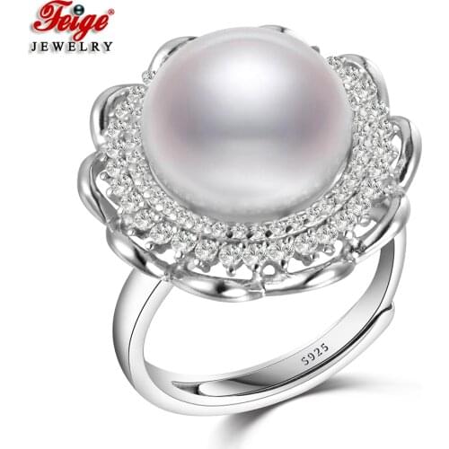 High Quality Luxury 925 Sterling Silver 3 colors 12-13mm Big Natural Freshwater Pearl Rings for Women Wedding Gifts Fine Jewelry