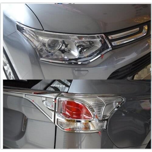For Mitsubishi Outlander 2013-2015 High Quality ABS Chrome Plated Front and Rear Headlight Frame Decoration Car Accessories