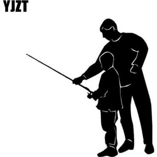 YJZT 14.4cm*15.5cm Father Son FISHING Funny Vinyl Car Sticker Decals Black Silver Accessories C11-0248
