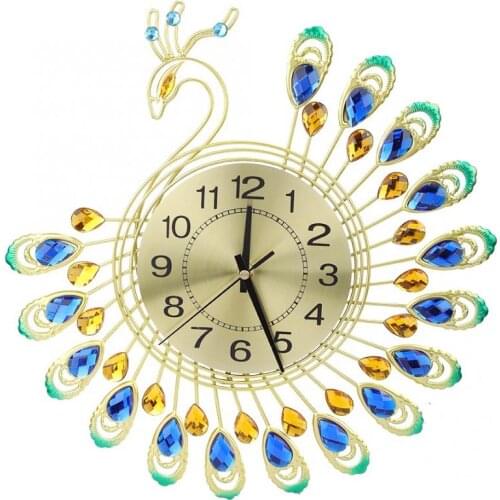 Iron Modern Wall Clock Large 3D Peacock Shape Non Ticking Silent Clock For Living Room Decor Non-Ticking Kitchen Wall Clocks