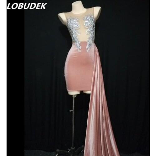 Women Sleeveless Mesh Velvet Wrap Hips Dress Luxury Birthday Prom Evening Party Outfit Stage Singer Host Performance Costume