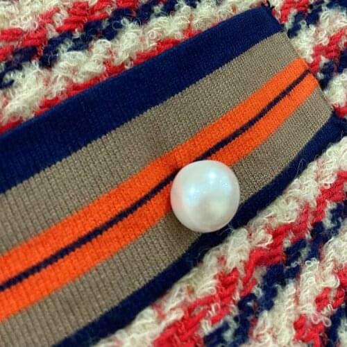 Women Stripe Knitted Sweater with Pearl Buttons Knitwear Cardiagn Loose Jacket